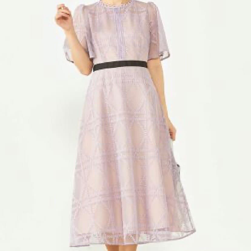 タグ付未使用 セルフォード プレイドパターンチュールドレス ラベンダー 38