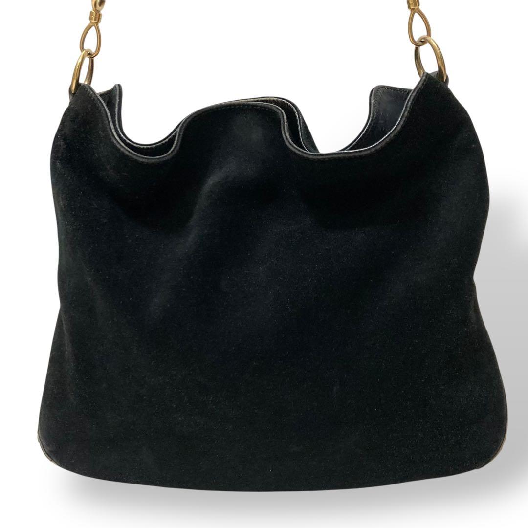 【ヴィンテージ】グッチ　バンブー　ワンショルダーバッグ　スウェード　黒　肩掛け