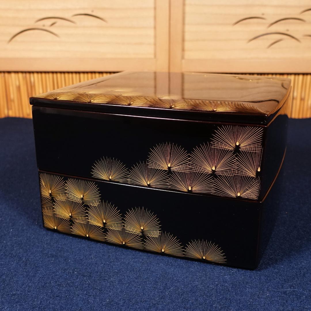 輪島塗 わじま曽我造 黒塗 寿松沈金 二段重箱 共箱
