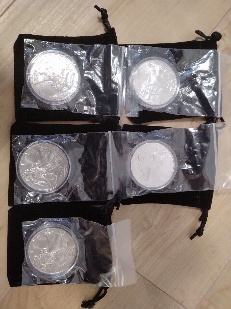 2020年5枚セット 1オンス イーグル銀貨　アメリカ　銀貨　カプセル付