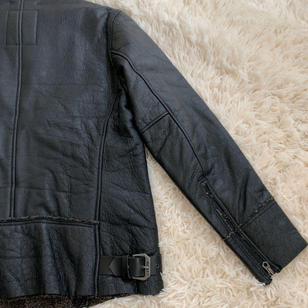 XL AVIREX ムートンレザー ジャケット ライダース 黒 ボア メンズ 革