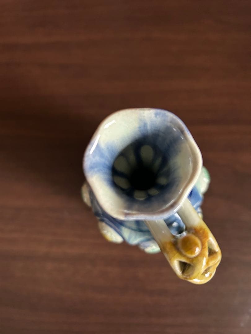 人間国宝　加藤卓男　藍彩貼花文手付花入 重要無形文化財認定