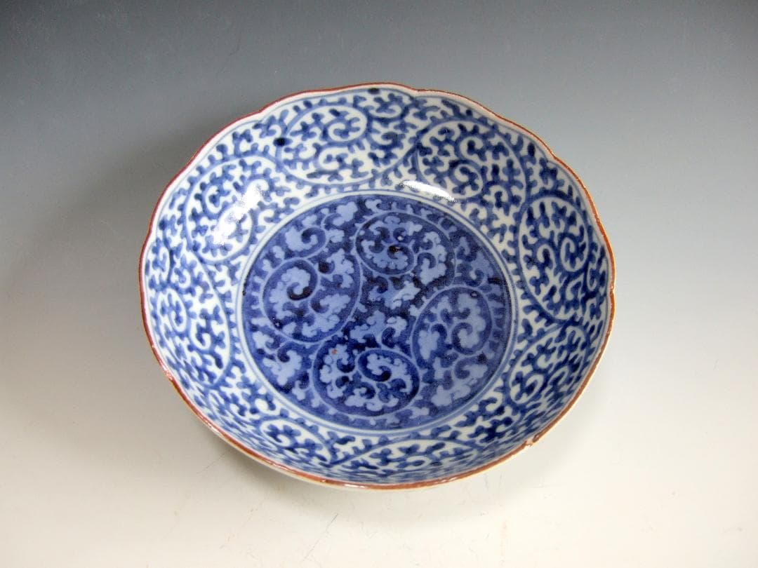 江戸中期 古伊万里 藍柿右衛門 蛸唐草 白抜蛸唐草 なます皿 / 逆蛸唐草