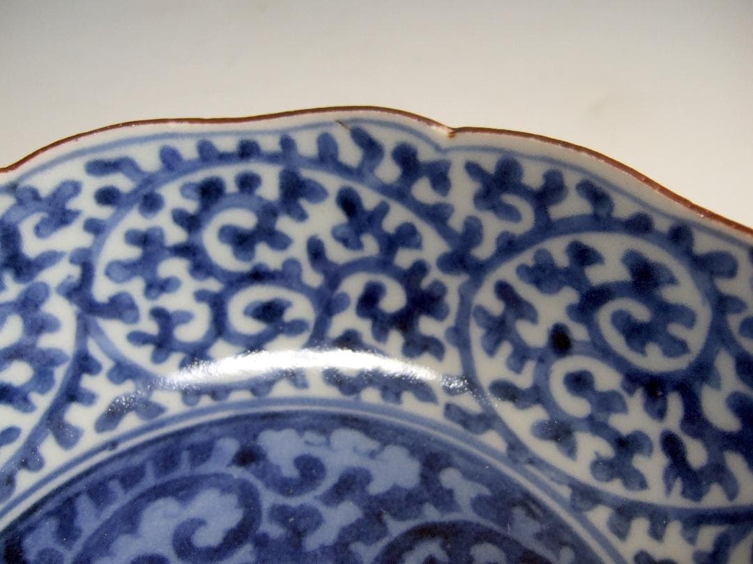 江戸中期 古伊万里 藍柿右衛門 蛸唐草 白抜蛸唐草 なます皿 / 逆蛸唐草