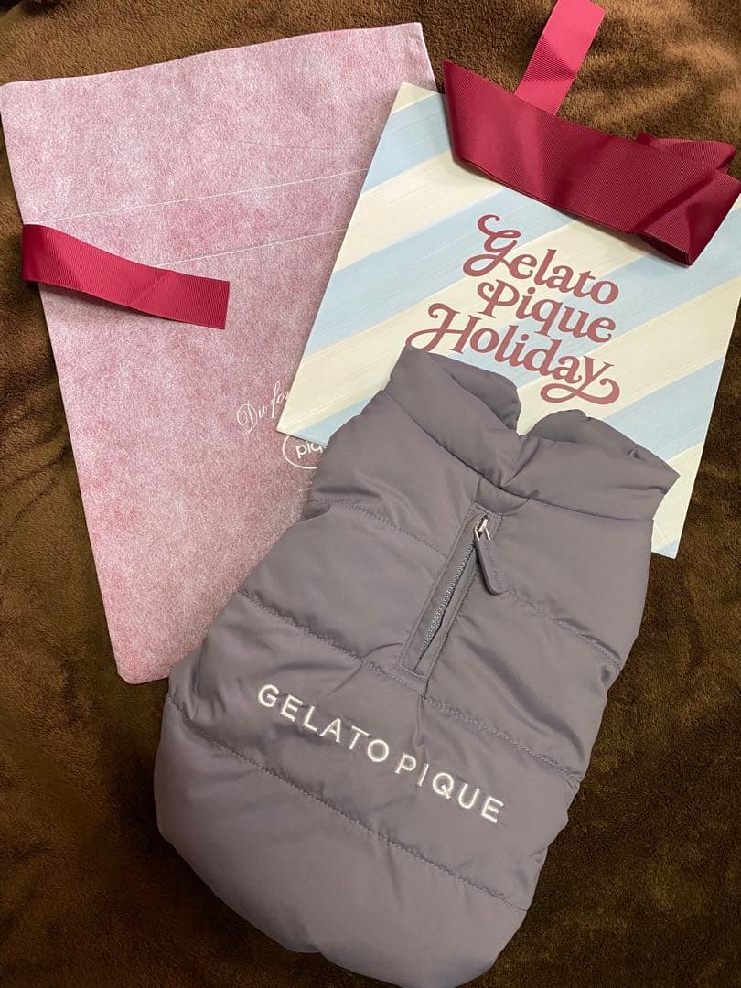 GELATO PIQUE 中綿ベスト　犬服 グレー　Mクリスマス　ショッパー
