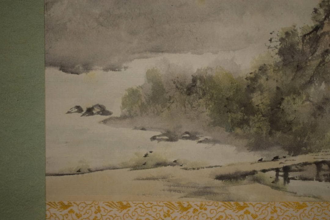 真作/佐藤古岫/山渓晴秀図/山水馬人物図/桐共箱付/布袋屋掛軸HI-674