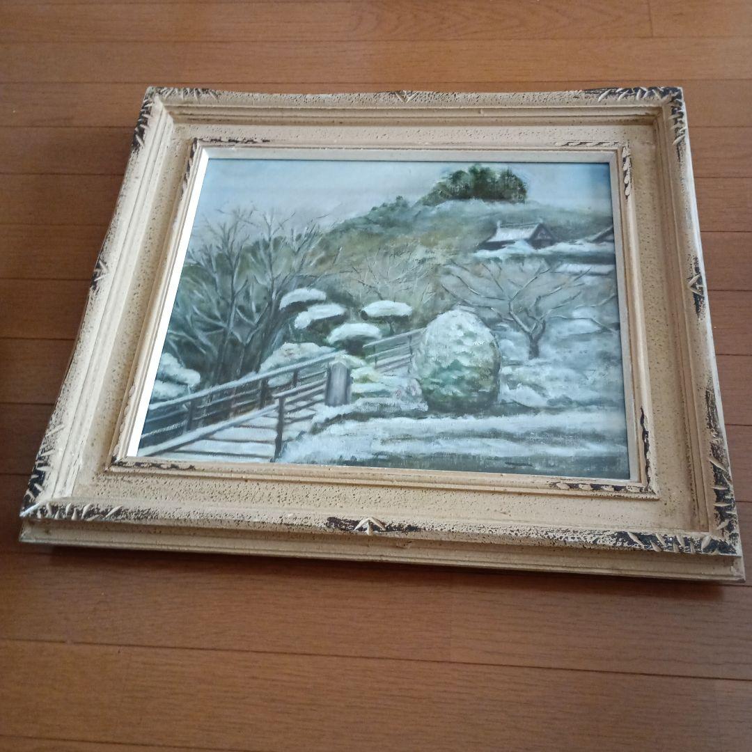 雪景色 油彩画 木製額　F8