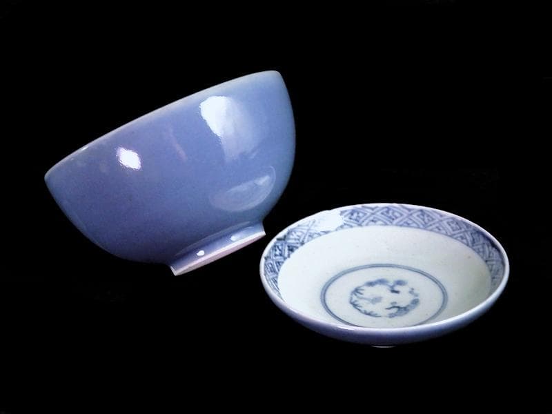 古伊万里　薄瑠璃　蓋茶碗　江戸期　E380AS-CHs