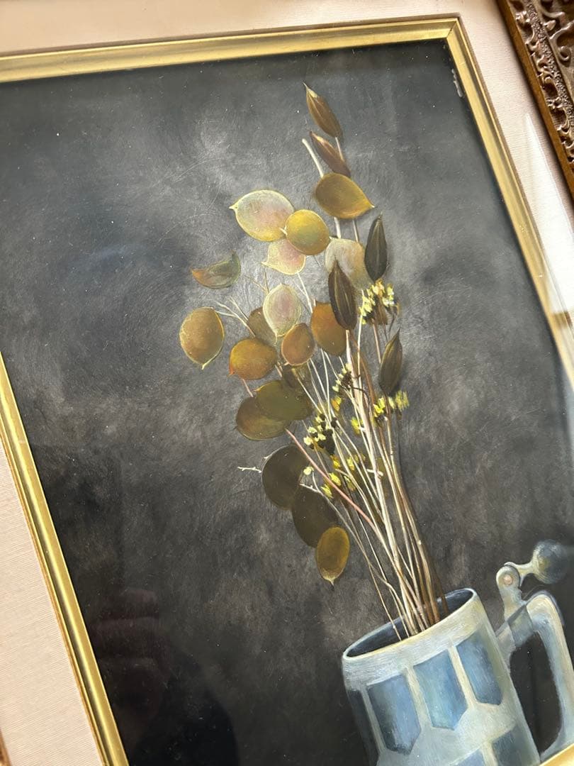 村山きおえ　4号油彩画　枯れた花　1975年制作