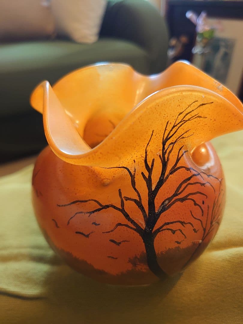 フランスLegras 「ルグラ 」エナメル 冬景色アンティーク美術ガラス工芸