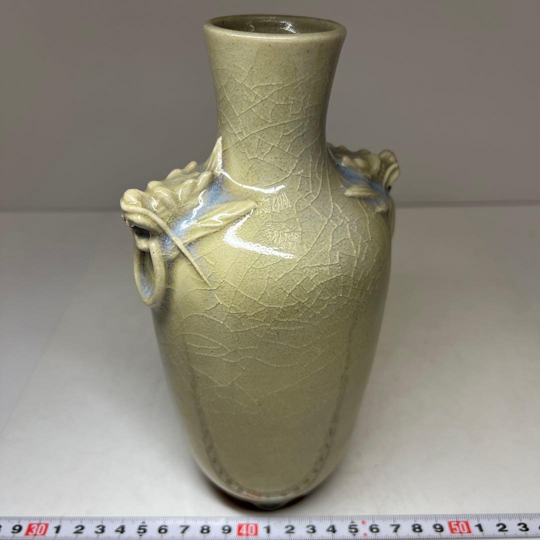 中国美術　青磁龍耳花瓶　高さ22㎝　東Y8-0108⑤タウオ