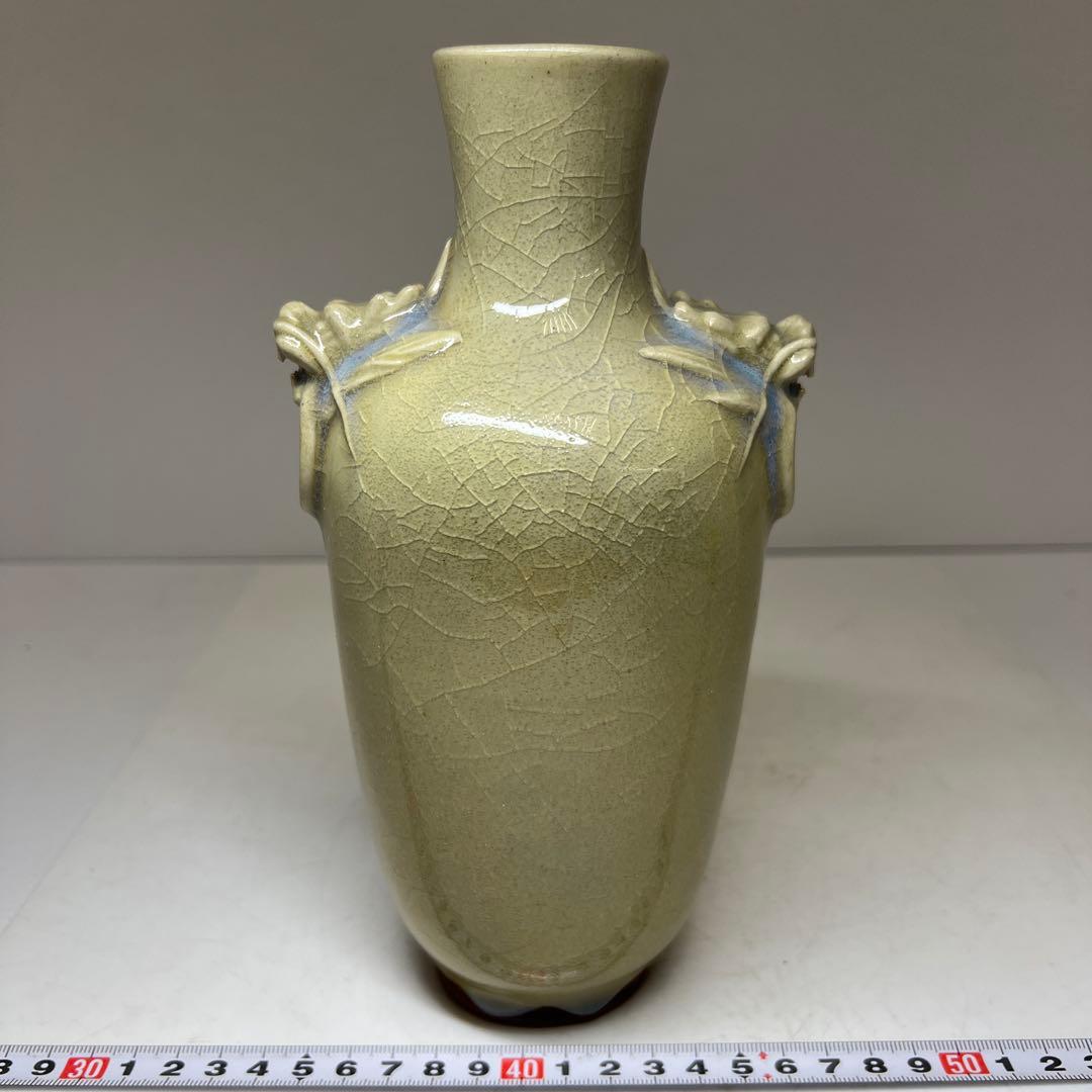 中国美術　青磁龍耳花瓶　高さ22㎝　東Y8-0108⑤タウオ