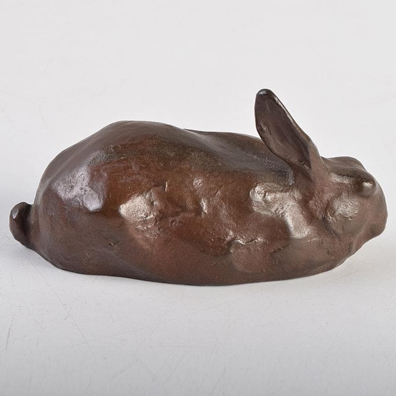 古銅　ブロンズ像　兎　置物　三郎刻印あり(吉田三郎？)　時代箱付　V　R9104