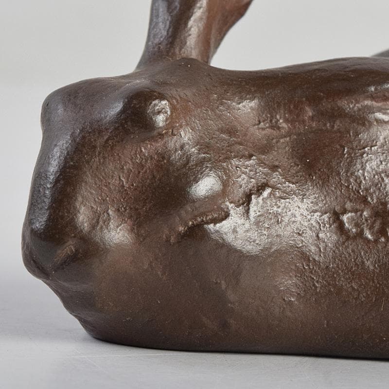 古銅　ブロンズ像　兎　置物　三郎刻印あり(吉田三郎？)　時代箱付　V　R9104