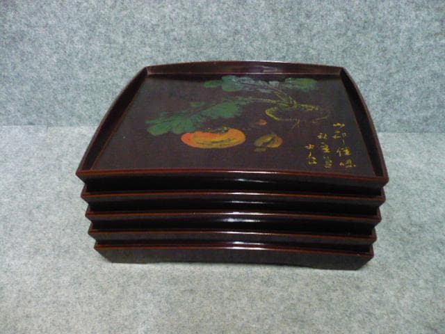 蒔絵 会席膳 絵変り 5膳 [B31540]