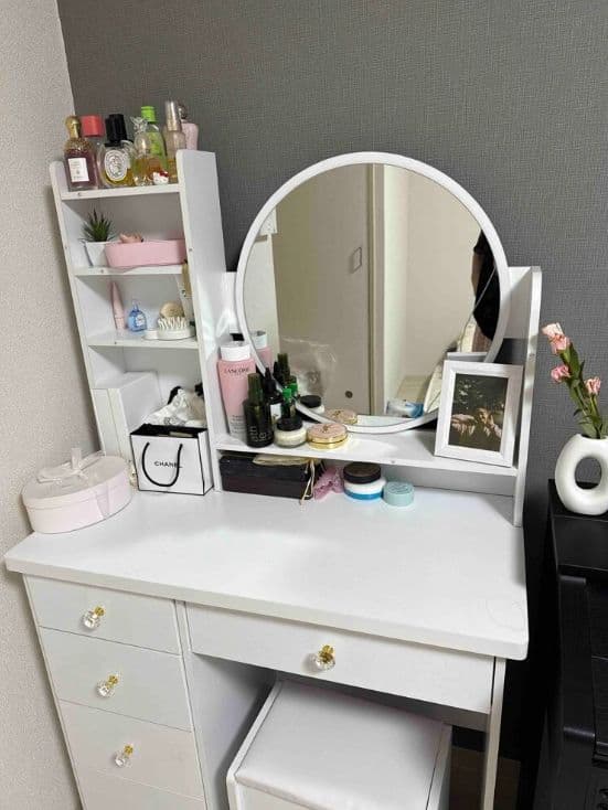 2 点セット ドレッサー & クッションスツール 組立式