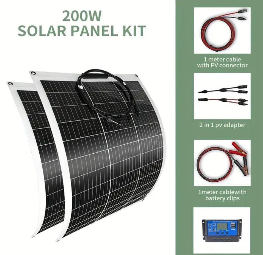 0914 曲がる! 100W2枚で200W ソーラーパネルキット コントローラー