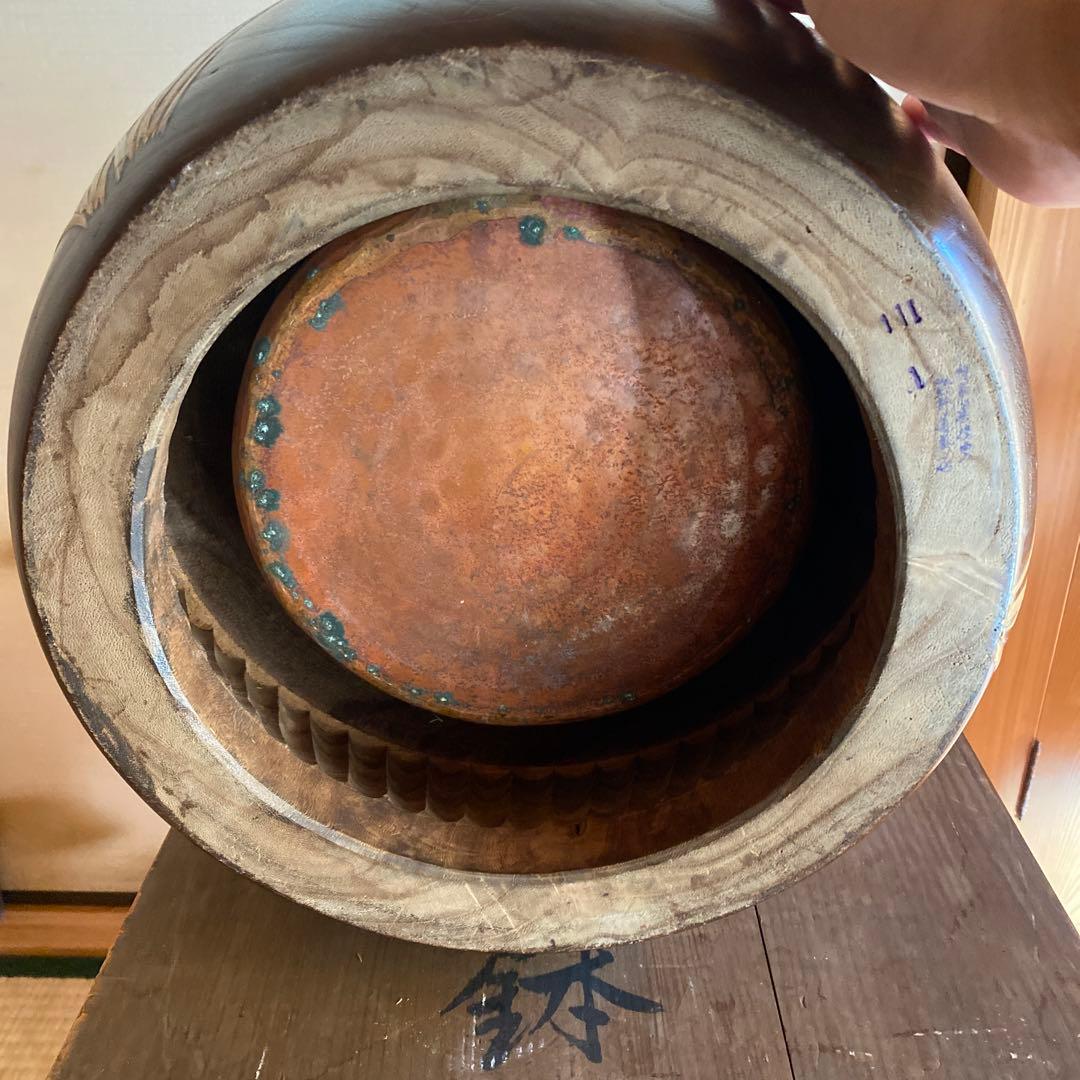 骨董　火鉢　アンティーク　あやめ蒔絵火鉢　花菖蒲　螺鈿細工　花柄　金彩　木製