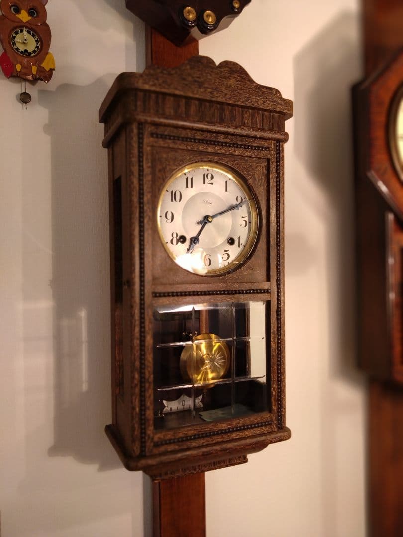 柱時計　(OH済み)　S.MIZU　昭和レトロ　ユンハンス　精工舎　ゼンマイ