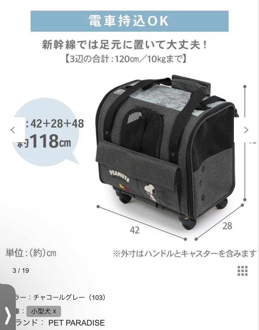 ペットパラダイス　スヌーピー　キャリーバッグ