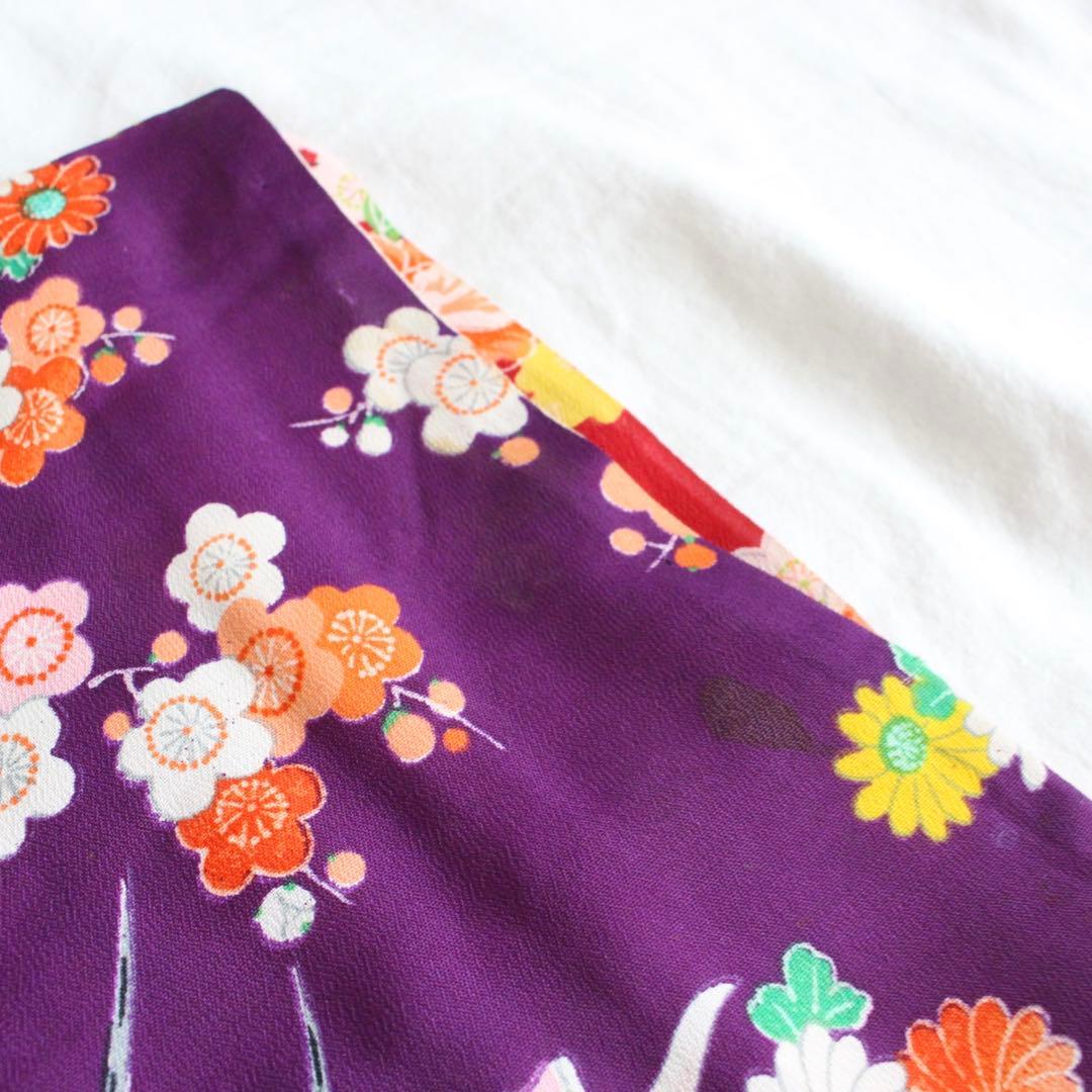 七五三 7歳 女の子 子供 アンティーク 紫 着物 帯 セット