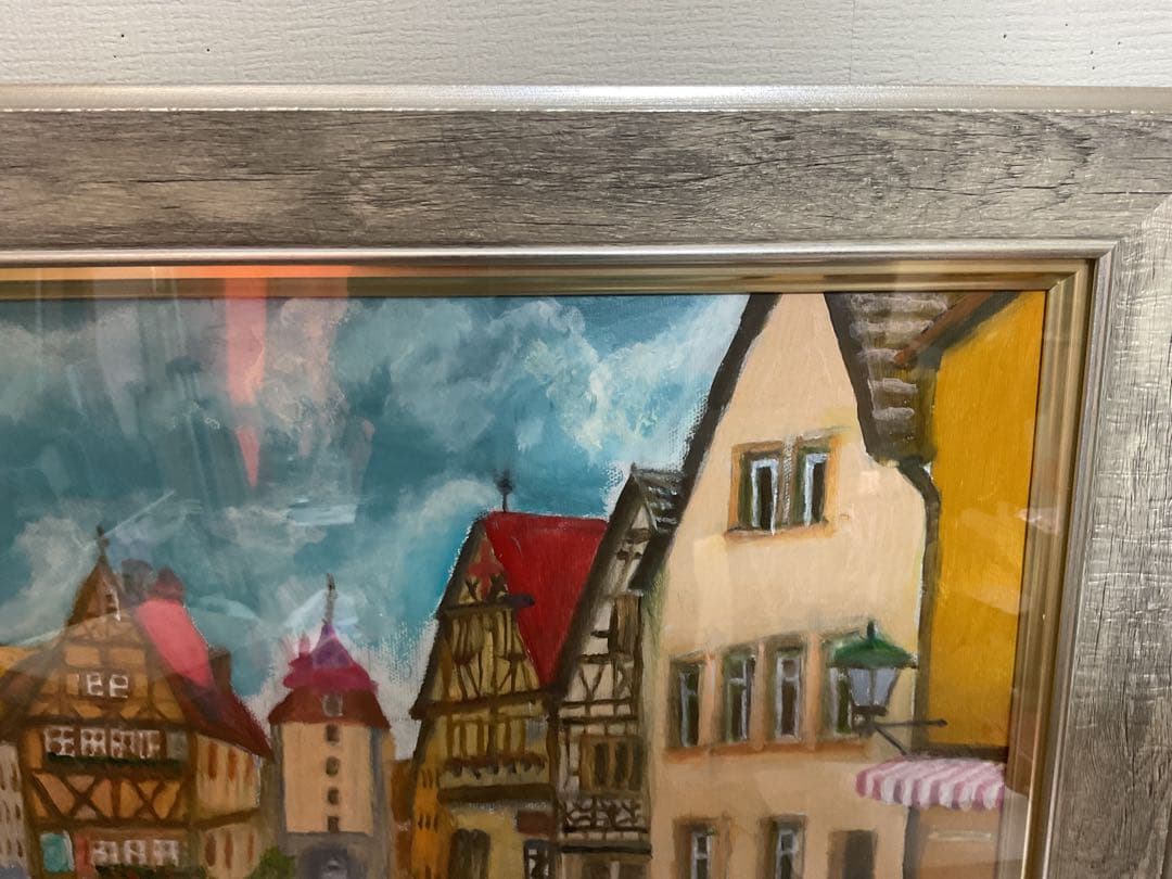 油彩画　「中世の街並み」　原画　額付　F6