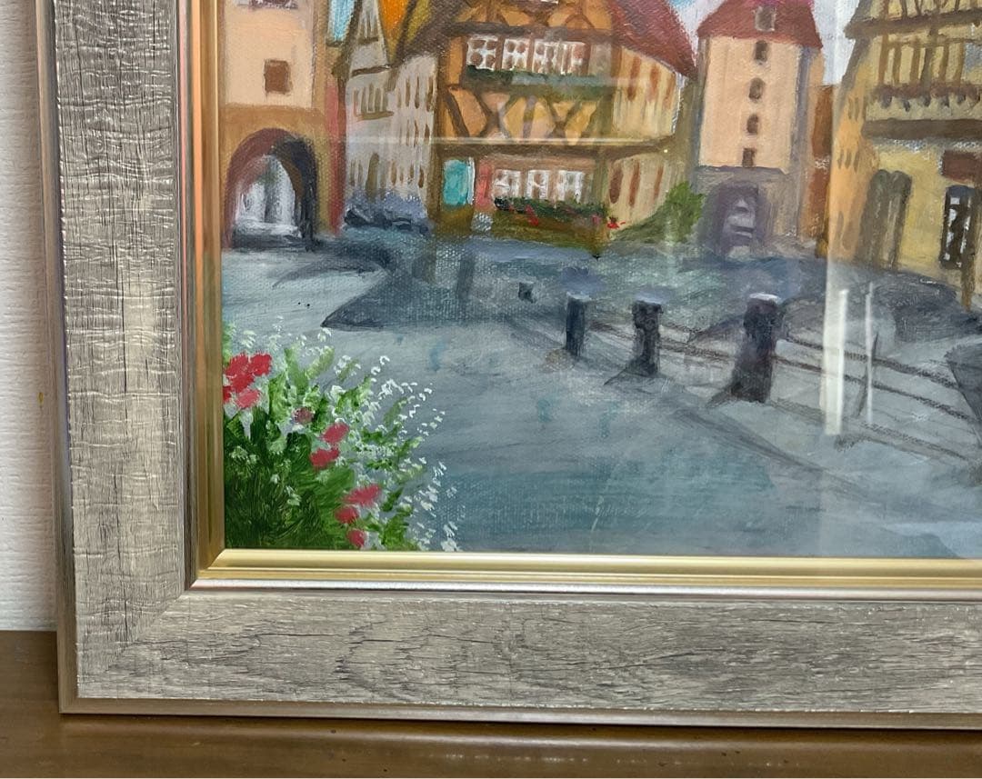 油彩画　「中世の街並み」　原画　額付　F6