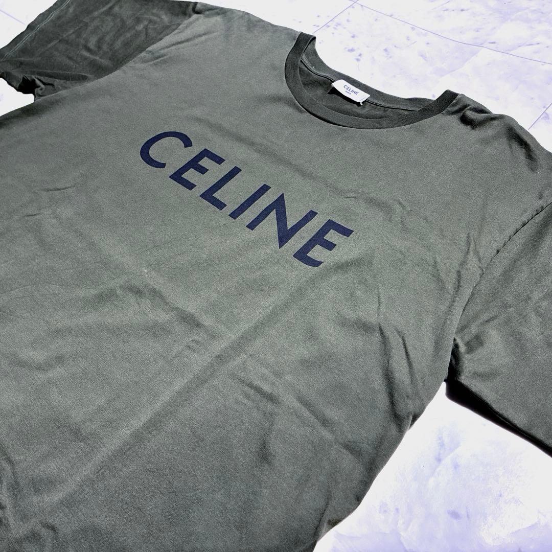 未使用級/XL相当 CELINE セリーヌ　Tシャツ　半袖　デカロゴ　カーキ