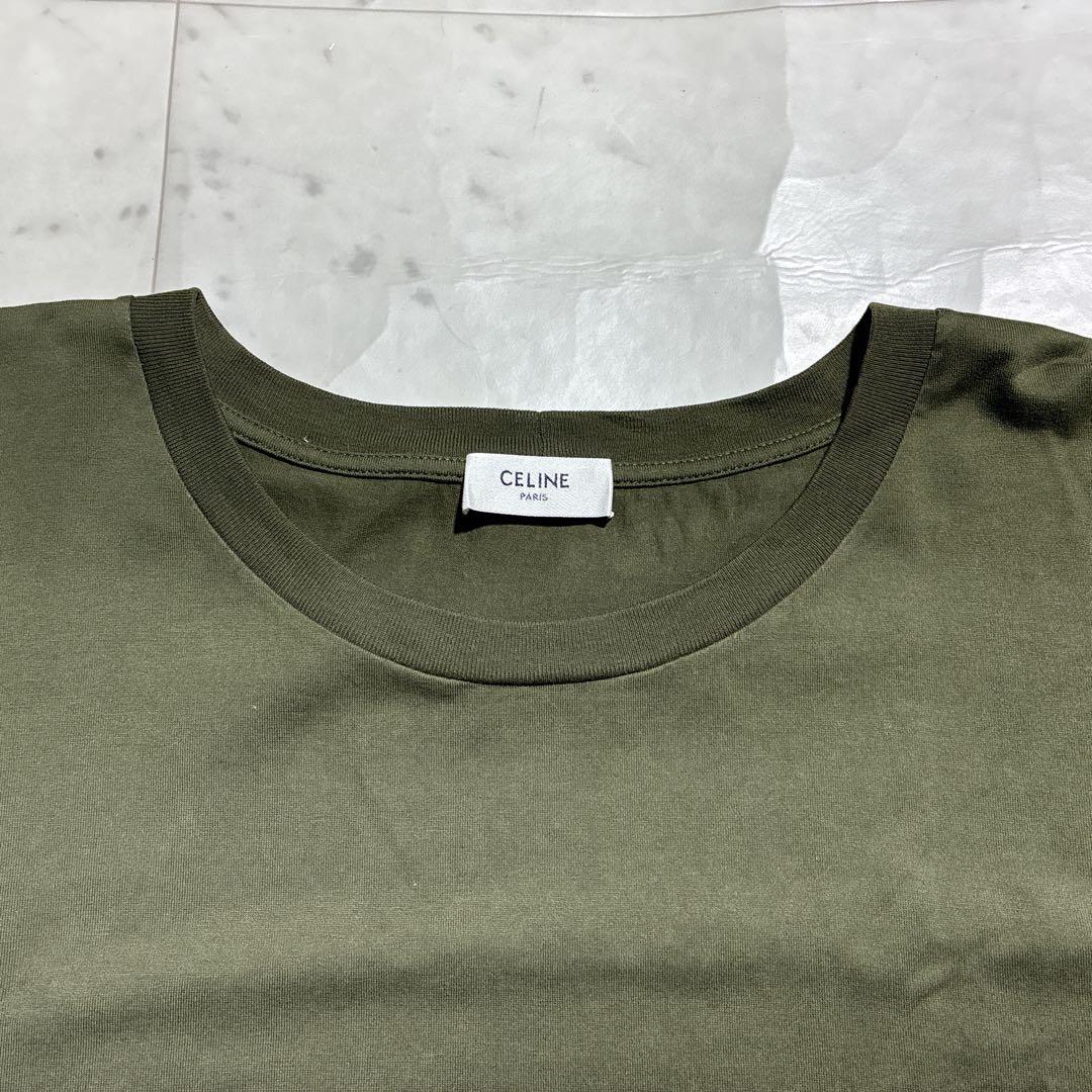 未使用級/XL相当 CELINE セリーヌ　Tシャツ　半袖　デカロゴ　カーキ