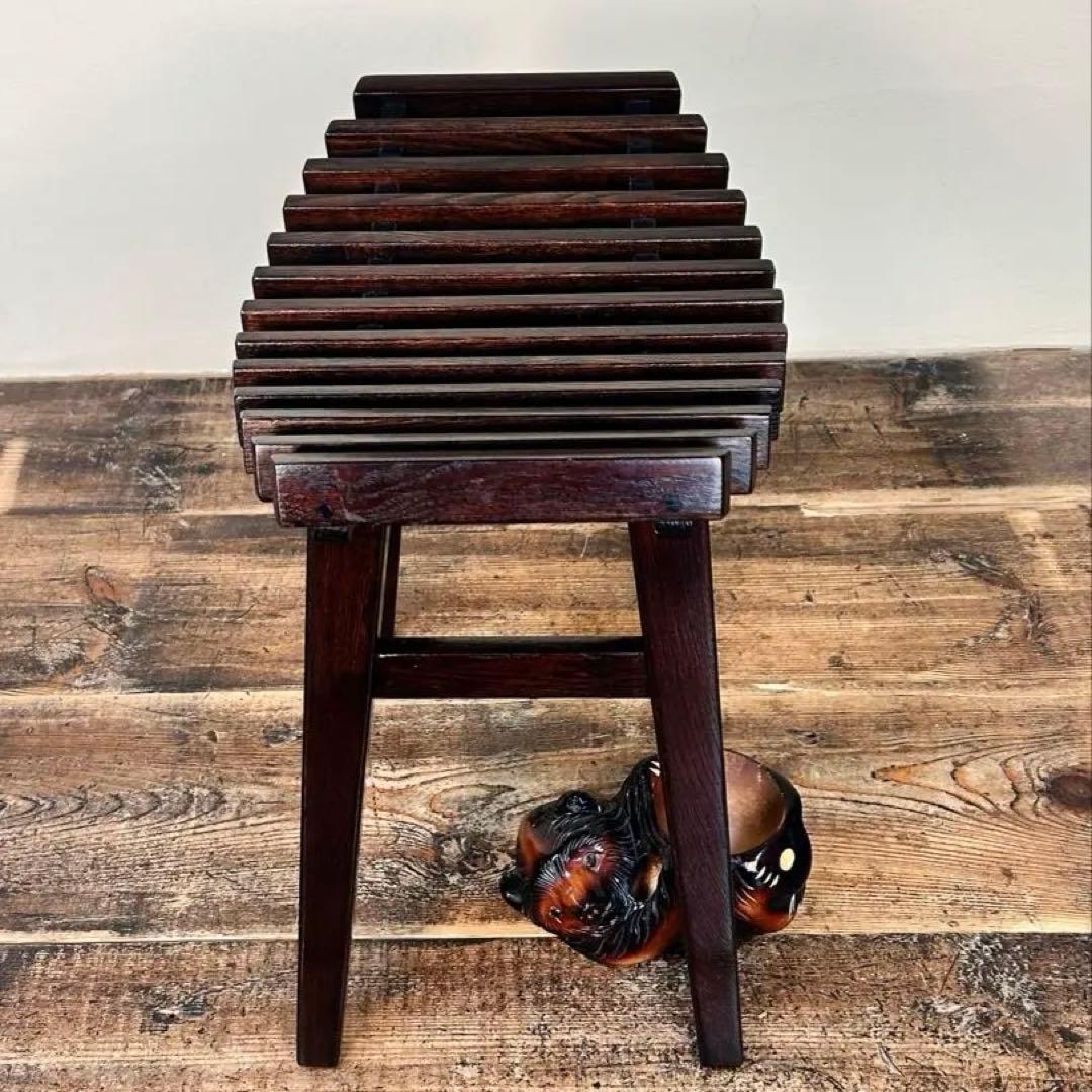 アンティーク 木製スツール 無垢材 昭和中期 工房 木組構造 ビンテージ 椅子