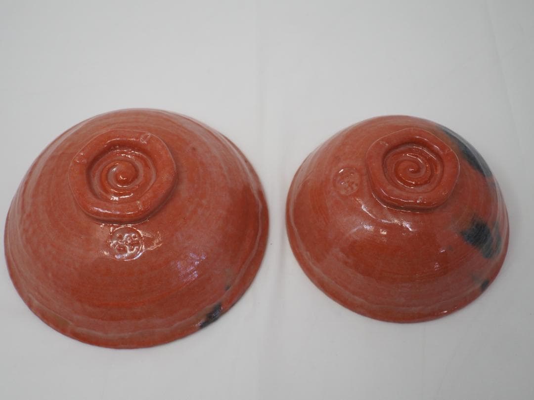 京焼　嶋台茶碗　茶碗２口　和楽造　金箔　銀箔　赤楽　焼き物