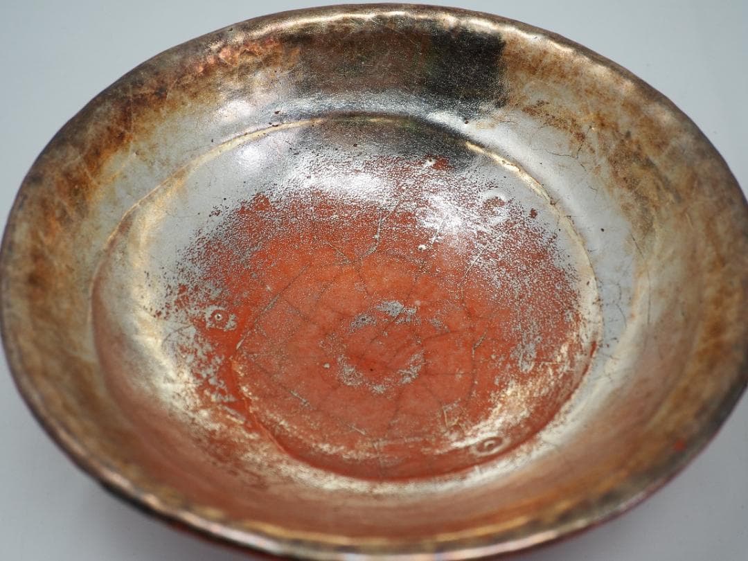 京焼　嶋台茶碗　茶碗２口　和楽造　金箔　銀箔　赤楽　焼き物