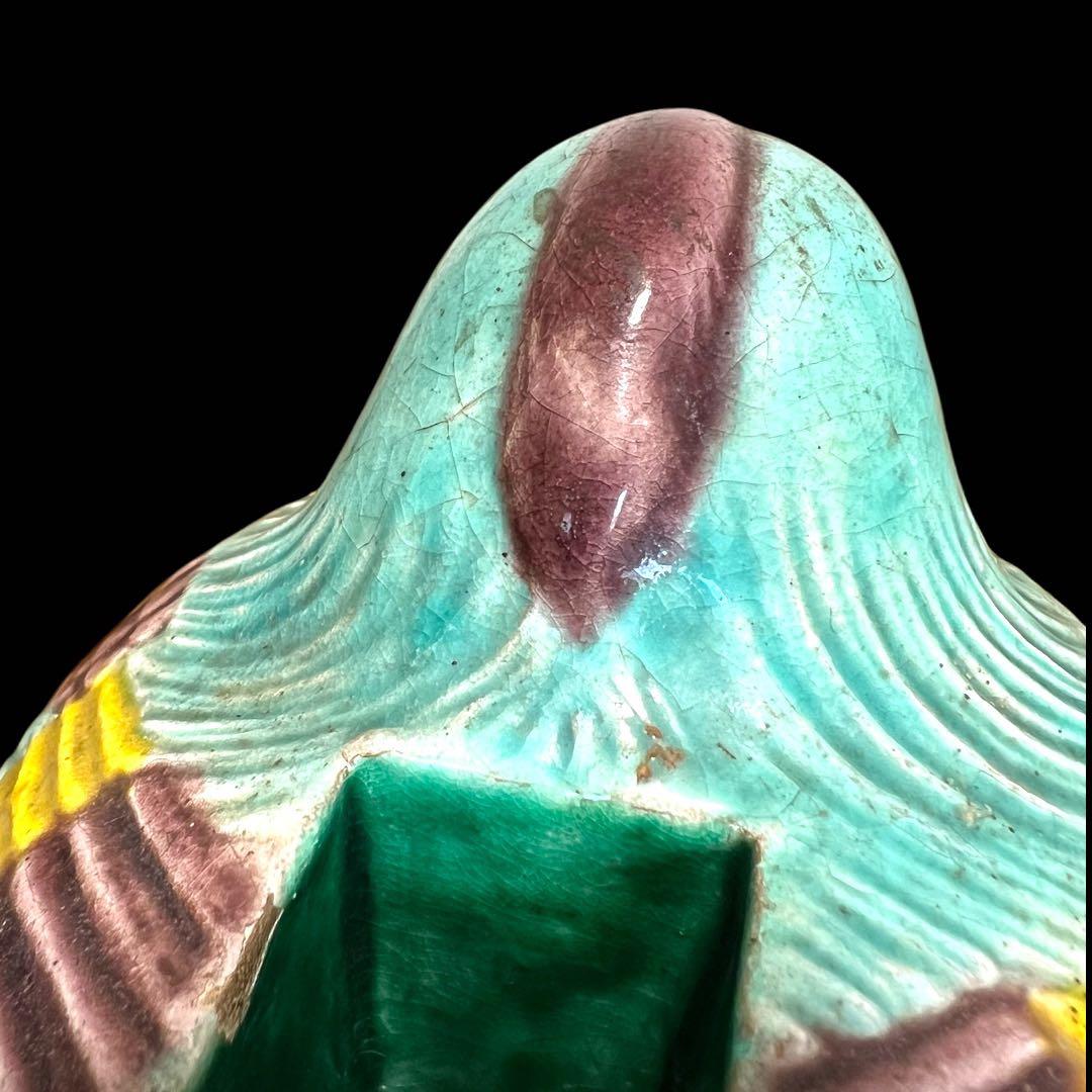 《古美術》希少 清朝時代 鴛鴦モチーフ陶器製御屏風挟(1対) 専用箱 置物