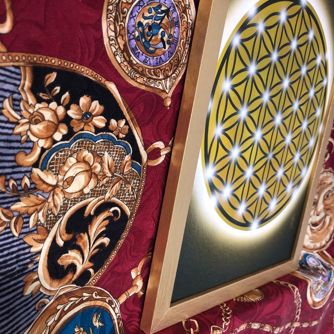 曼陀羅アート神聖幾何学模様☆フラワーオブライフ　金運アップ風水絵画A4額縁付き