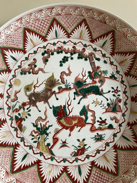 中国大明萬曆年製 稀少麒麟特大皿 古董品 年代品 美術品