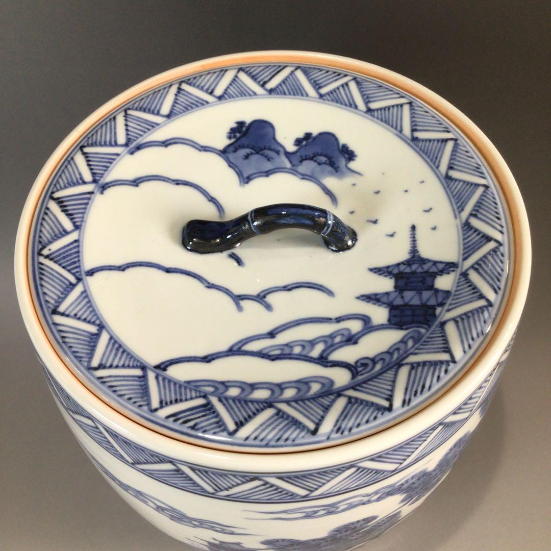 Ｐ６２５　水指　『膳所焼』『淡海ぜぜ　陽炎園造』『染付雲堂文』　共箱　茶道具