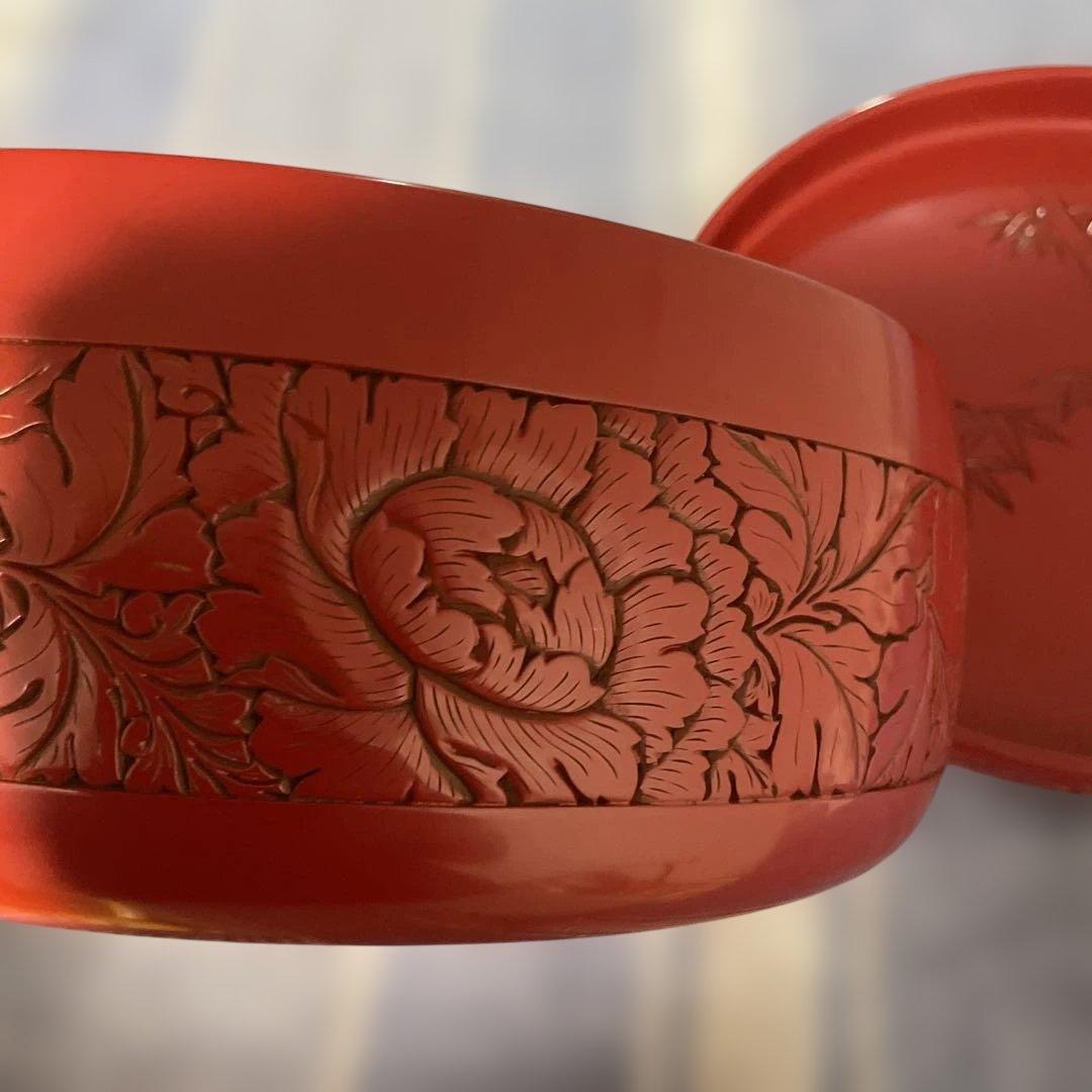 漆塗り茶櫃　村上木彫堆朱　川村庚堂作