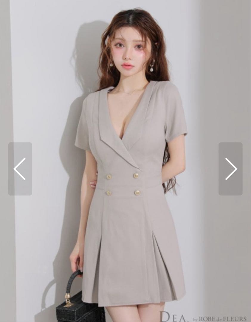 M キャバドレス/ ダブルボタン/ プリーツ/ フレア/ ジャケットドレス