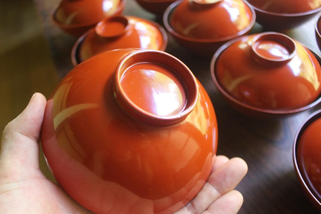 絵柄選択可！時代朱漆に優美な草花沈金のお椀10点（検輪島塗懐石椀沈金椀