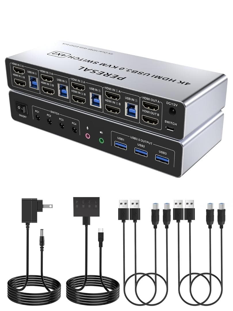 PERESA USB 3.0 HDMI KVMスイッチ 4ポート 4K@60Hz