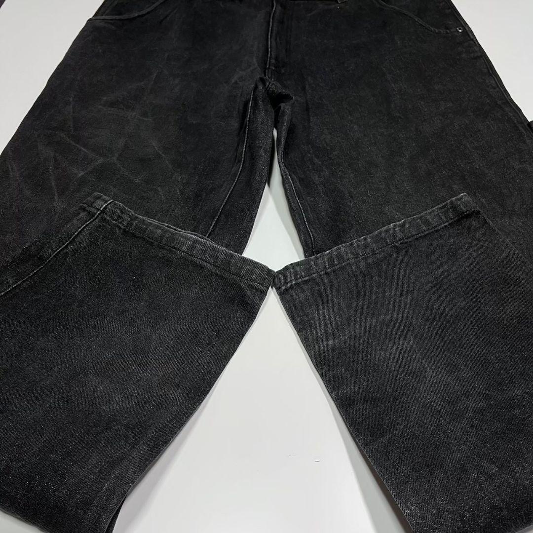 00s バランスストリートウェアワイドブラックデニムパンツロゴ刺繍BALANCE