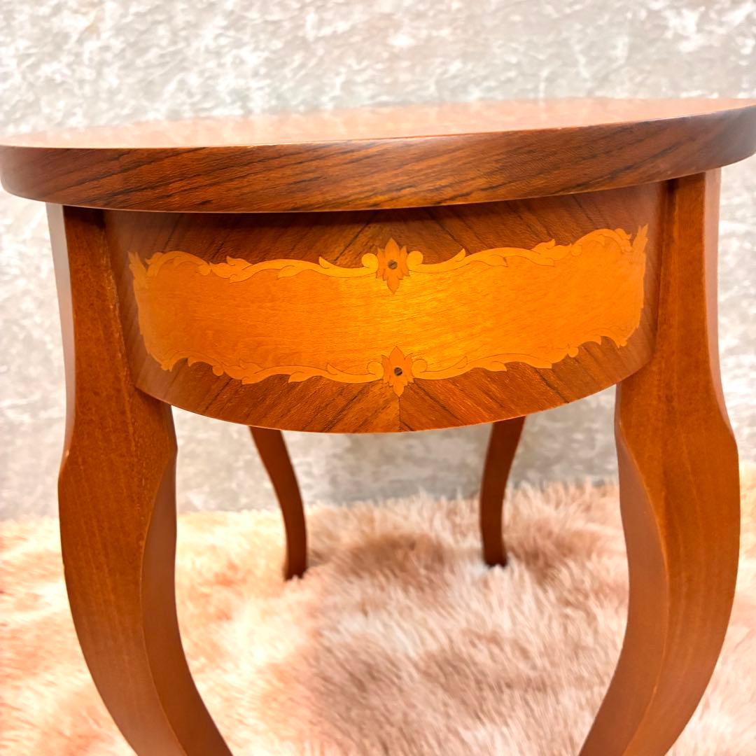 イタリア製 アンティーク調 象嵌風 サイドテーブル コーヒーテーブル ネコ脚