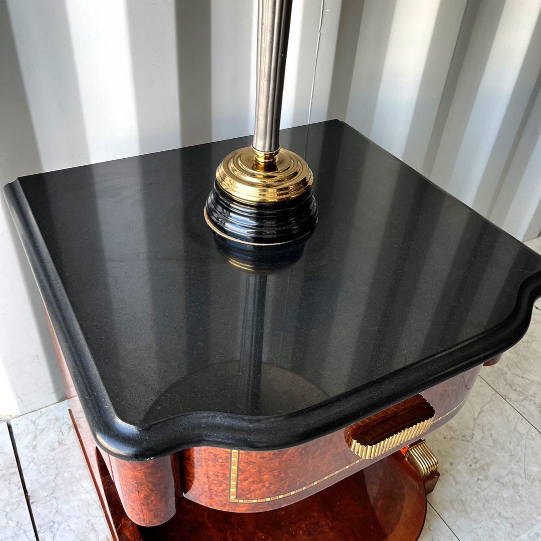 取付無料！高級ヨーロピアンアンティーク 大理石天板ライト付きナイトサイドテーブル