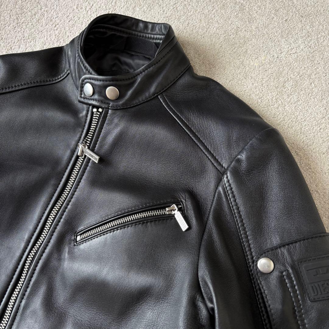 極美品 DIESEL シープスキン ライダースジャケット ラムレザー ブラック