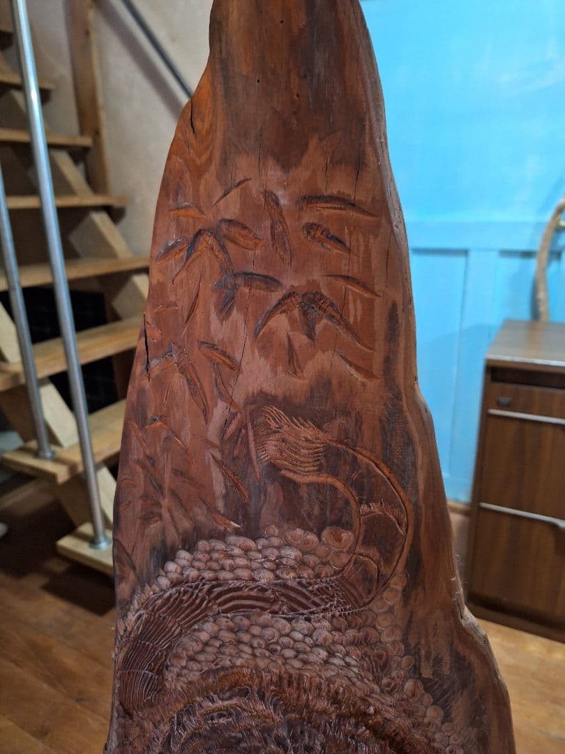 天然木　一刀彫り　衝立　虎 竹藪　杉　高さ122cm