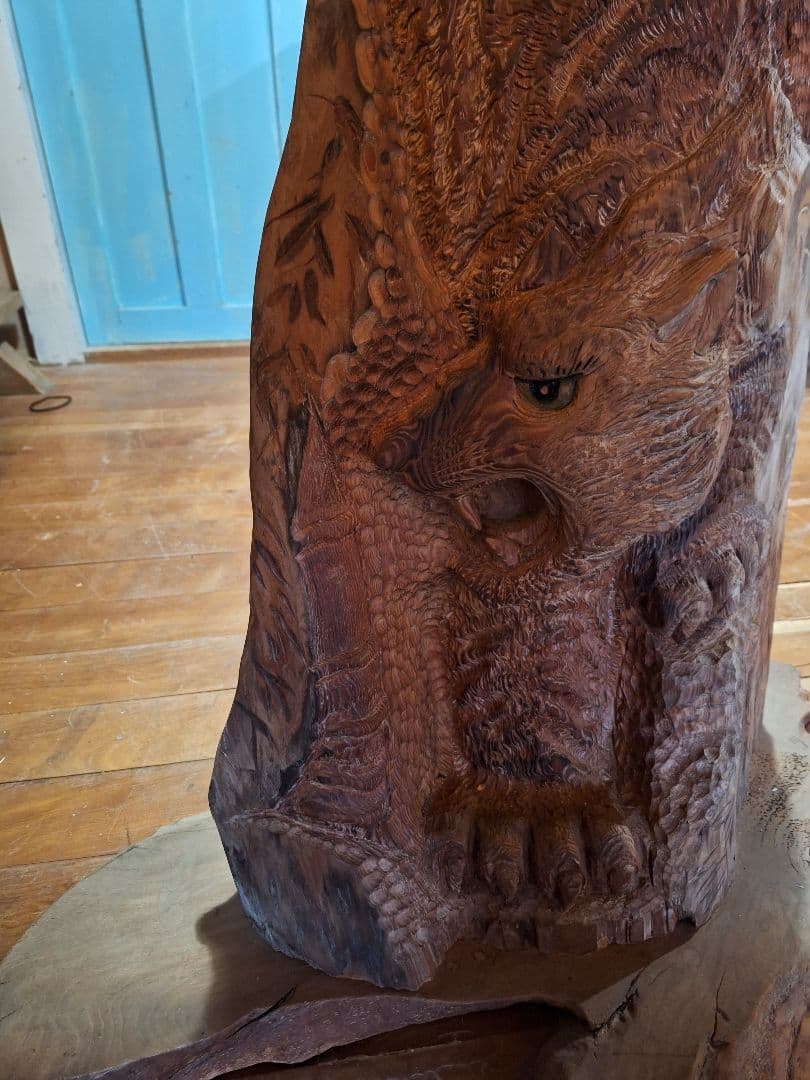 天然木　一刀彫り　衝立　虎 竹藪　杉　高さ122cm