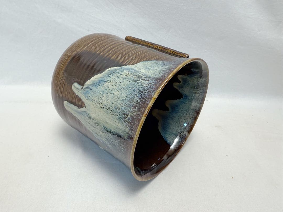 未使用 茶道具 青柳翠峰作 高取焼 管耳 水指 陶印有 箱無