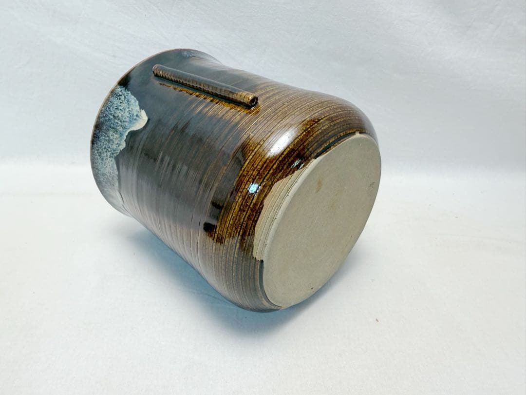 未使用 茶道具 青柳翠峰作 高取焼 管耳 水指 陶印有 箱無