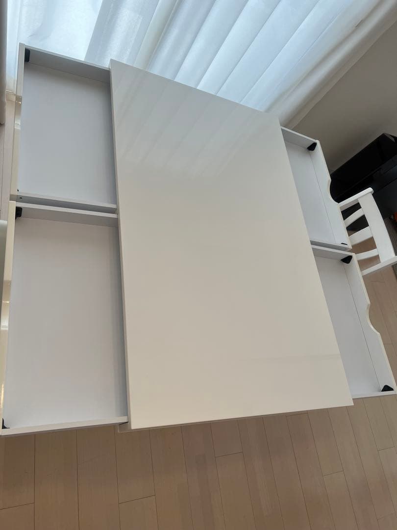 昇降式ホワイト 引き出し付きダイニングテーブル