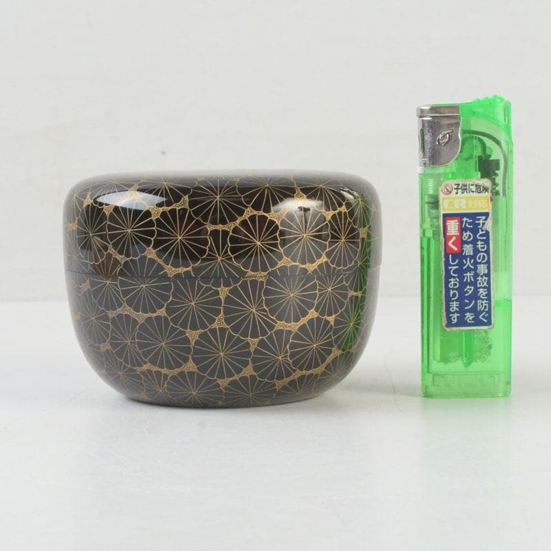 茶道具　輪島塗　前志芸男作　沈金菊文様　平棗　共布共箱　V　9581